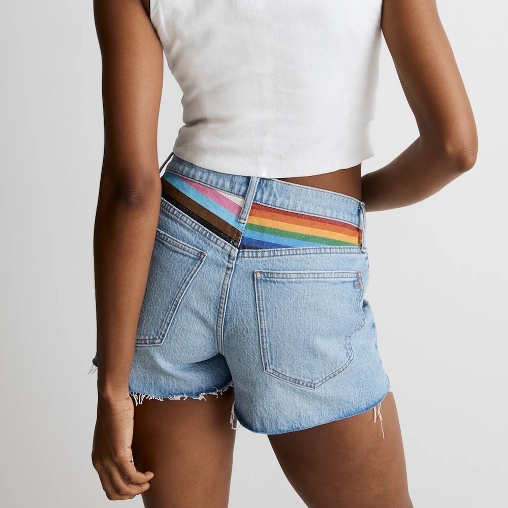 Madewell The Pride Relaxed Mid Length Denim Blue Shorts Festival Parade Size 25